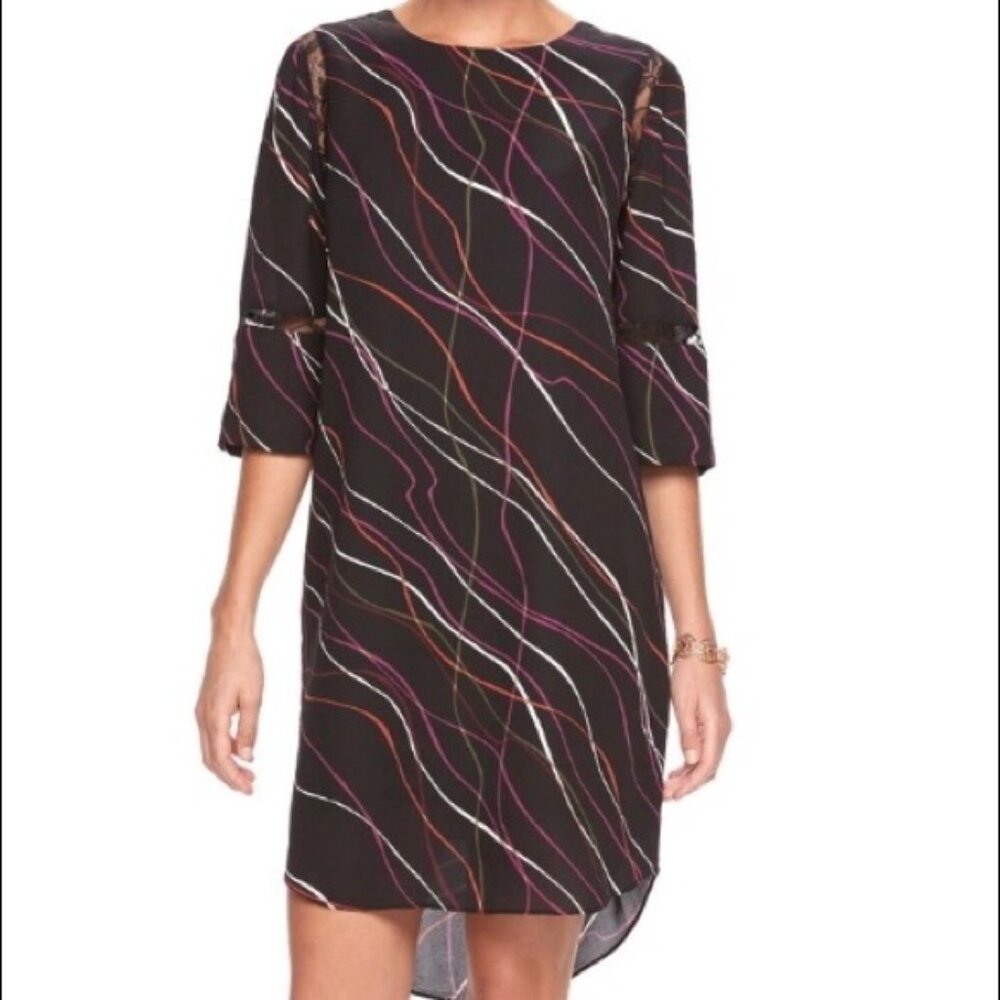 Apt 9 Black Patterned Lace Inset 3/4 Sleeve Dress L